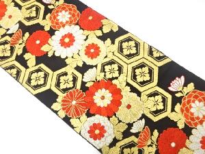 アンティーク　菊に花亀甲模様織り出し袋帯（着用可）